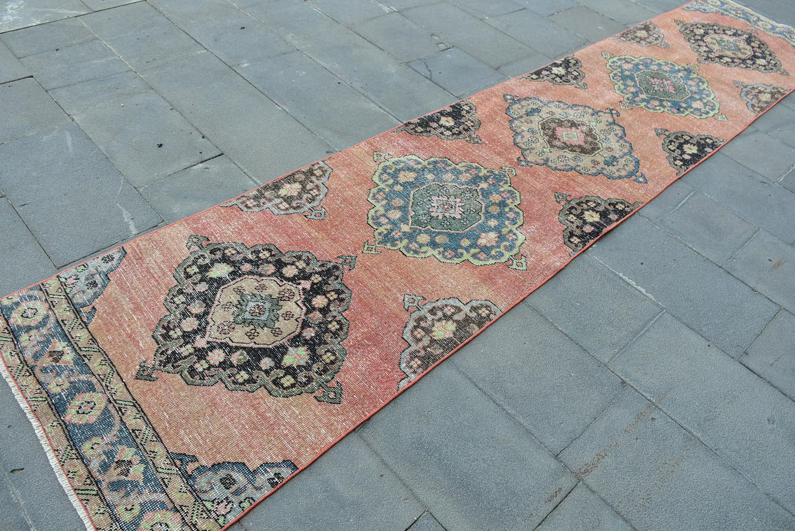 Vintage Turkish Runner Rug 2.7 x 12.4 ft