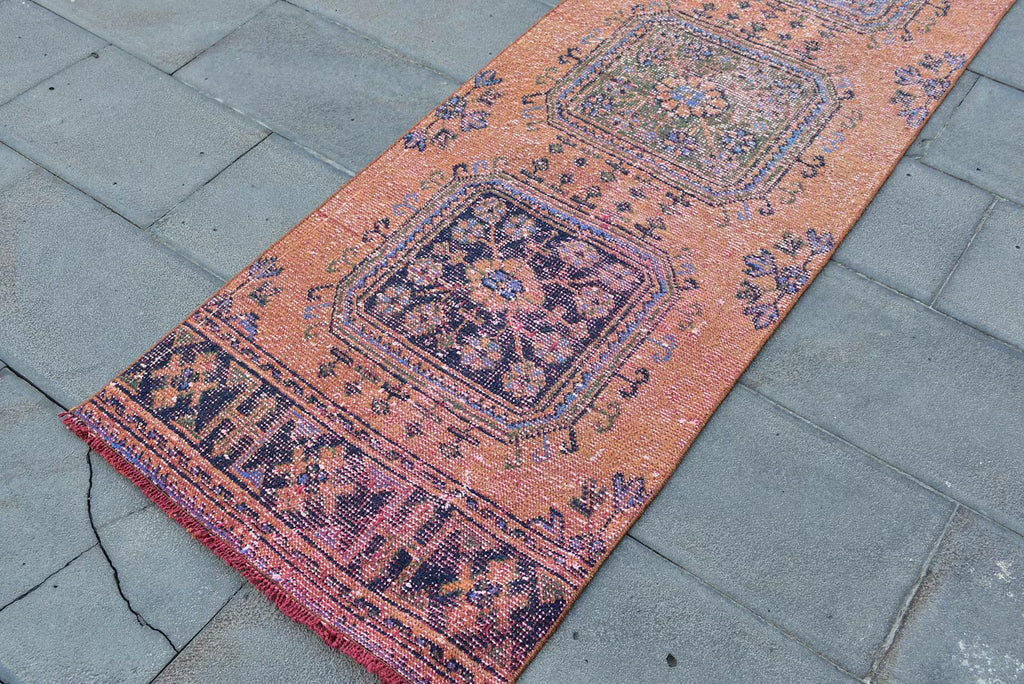 Vintage Turkish Runner Rug 2.4 x 11.3 ft