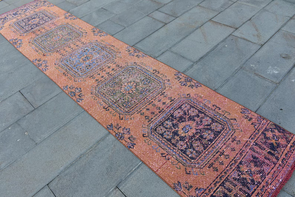 Vintage Turkish Runner Rug 2.4 x 11.3 ft