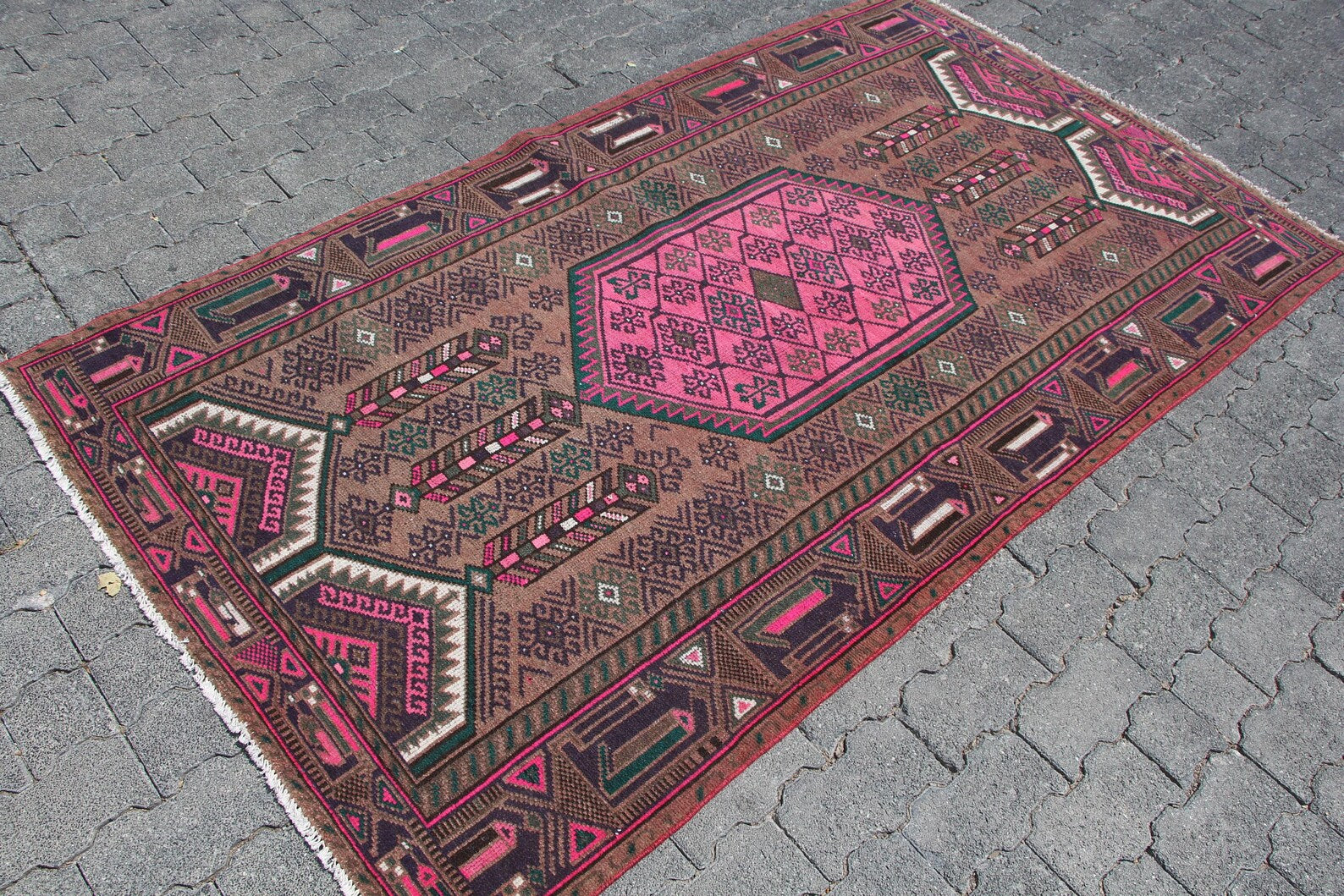 Vintage Persian Accent Area Rug 3.8 x 6.9 ft