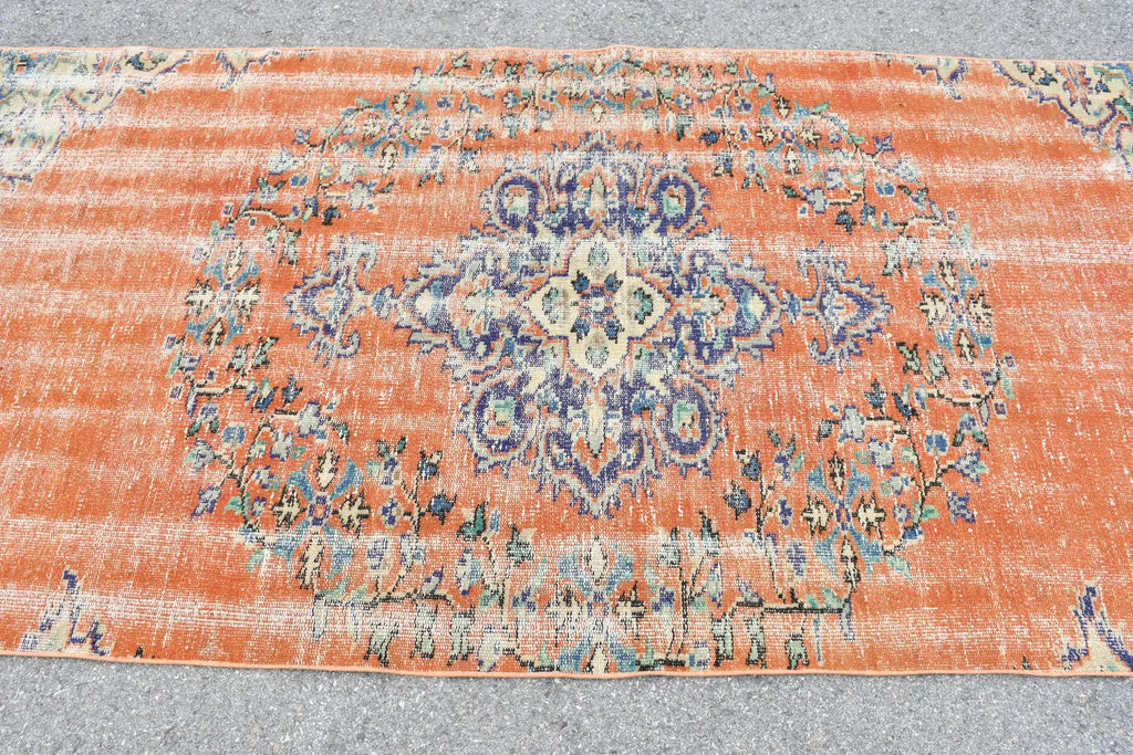 Vintage Turkish Accent Area rug 3.9 x 8.9 ft