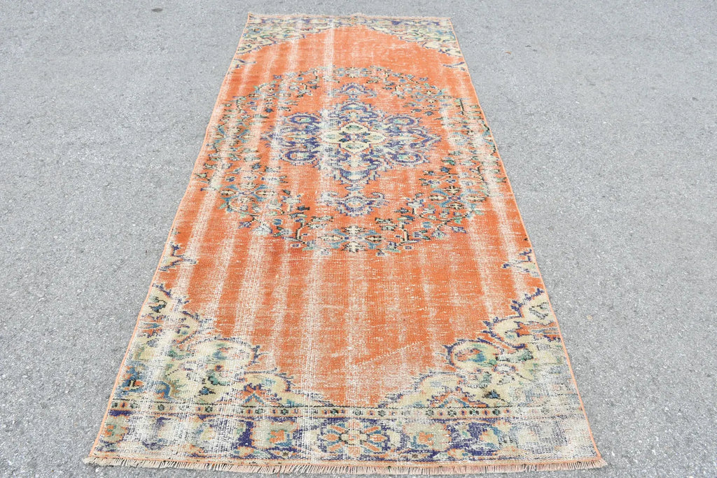 Vintage Turkish Accent Area rug 3.9 x 8.9 ft