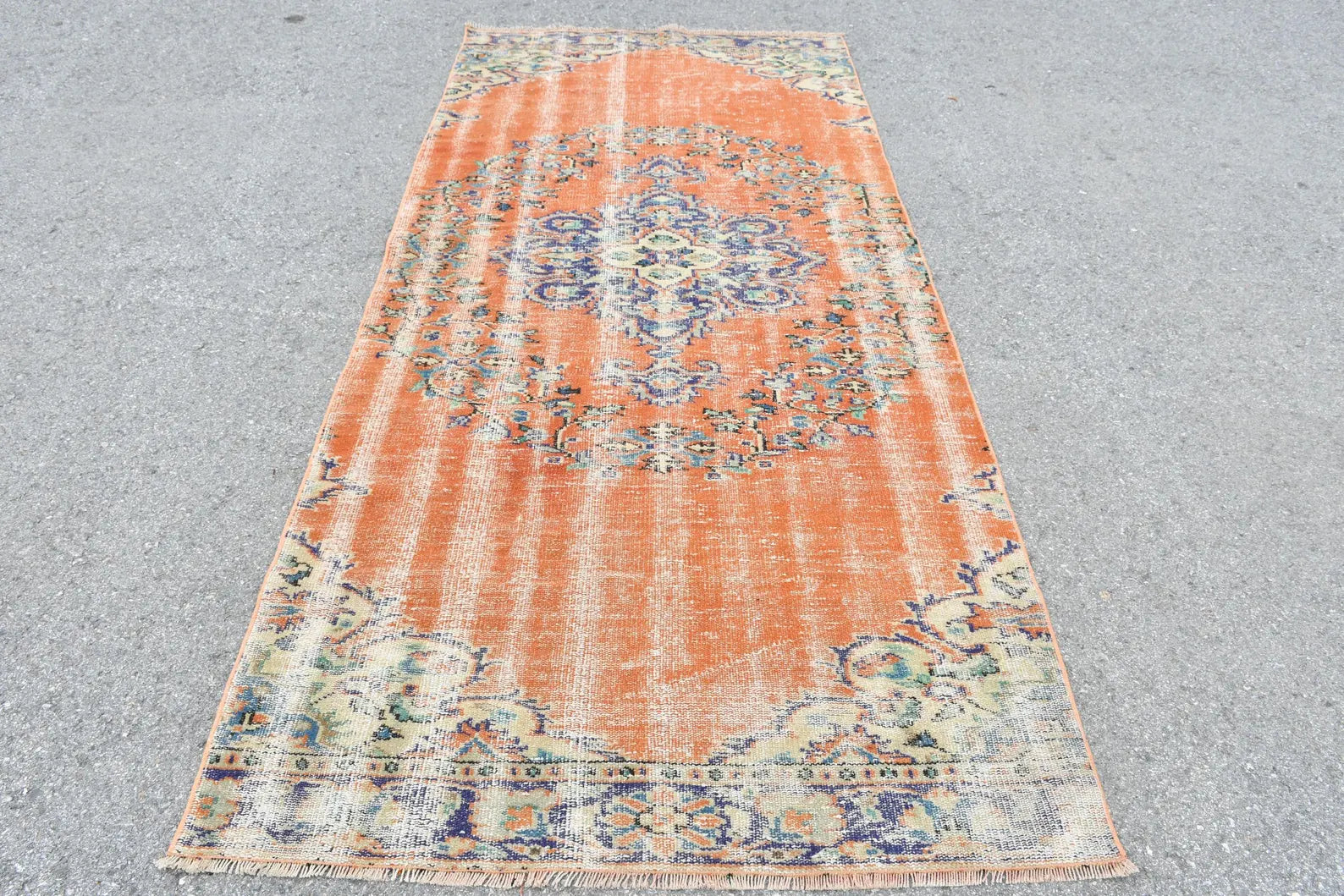 Vintage Turkish Accent Area rug 3.9 x 8.9 ft