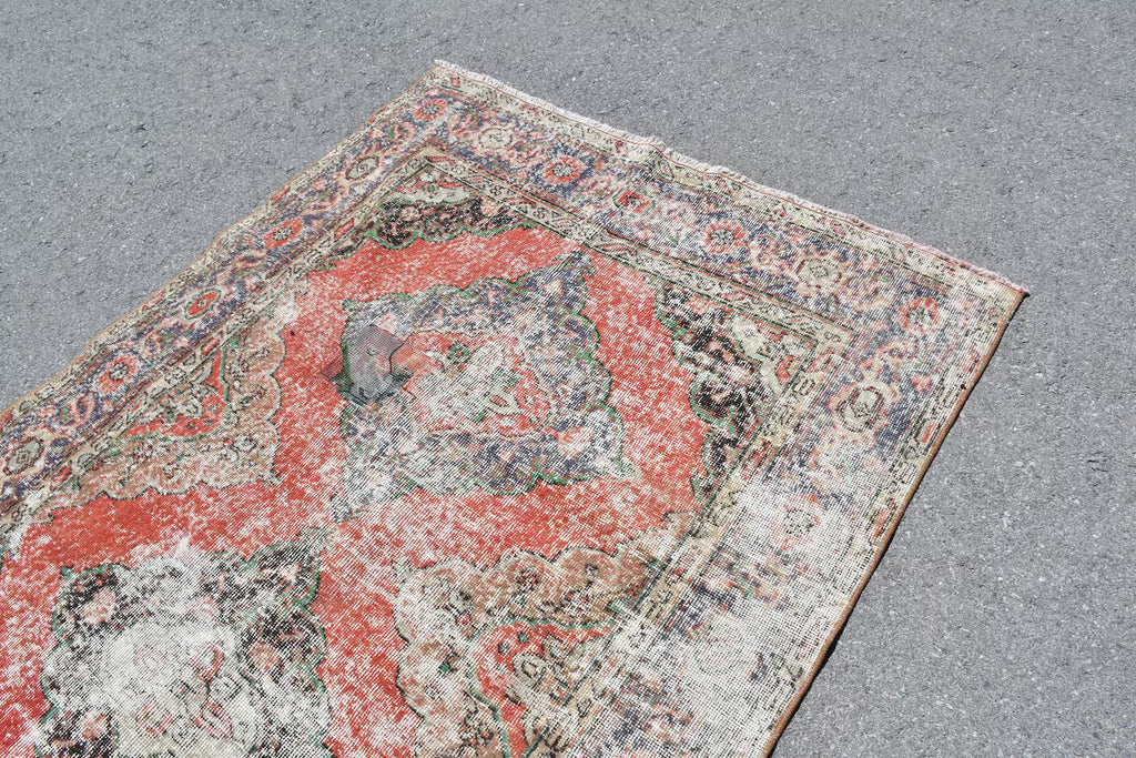 Vintage Turkish Accent Area rug 4.8 x 12.4 ft