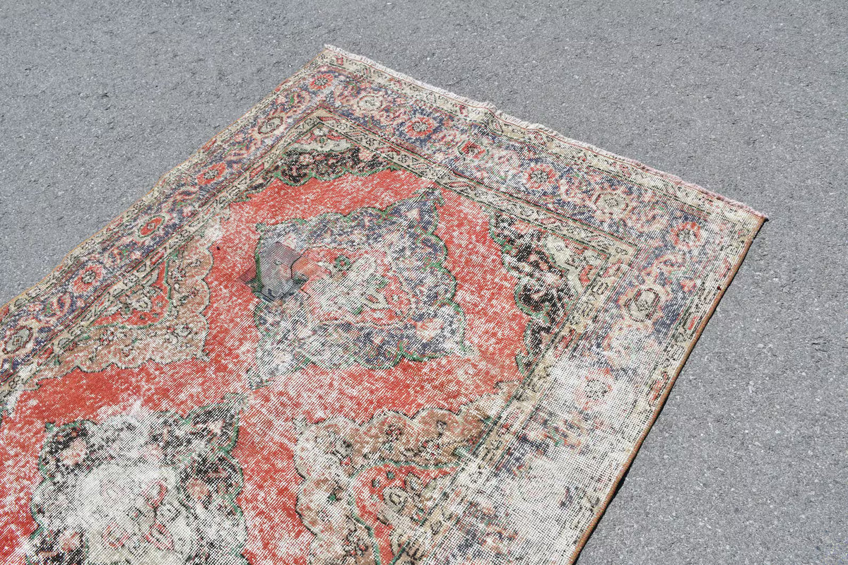Vintage Turkish Accent Area rug 4.8 x 12.4 ft