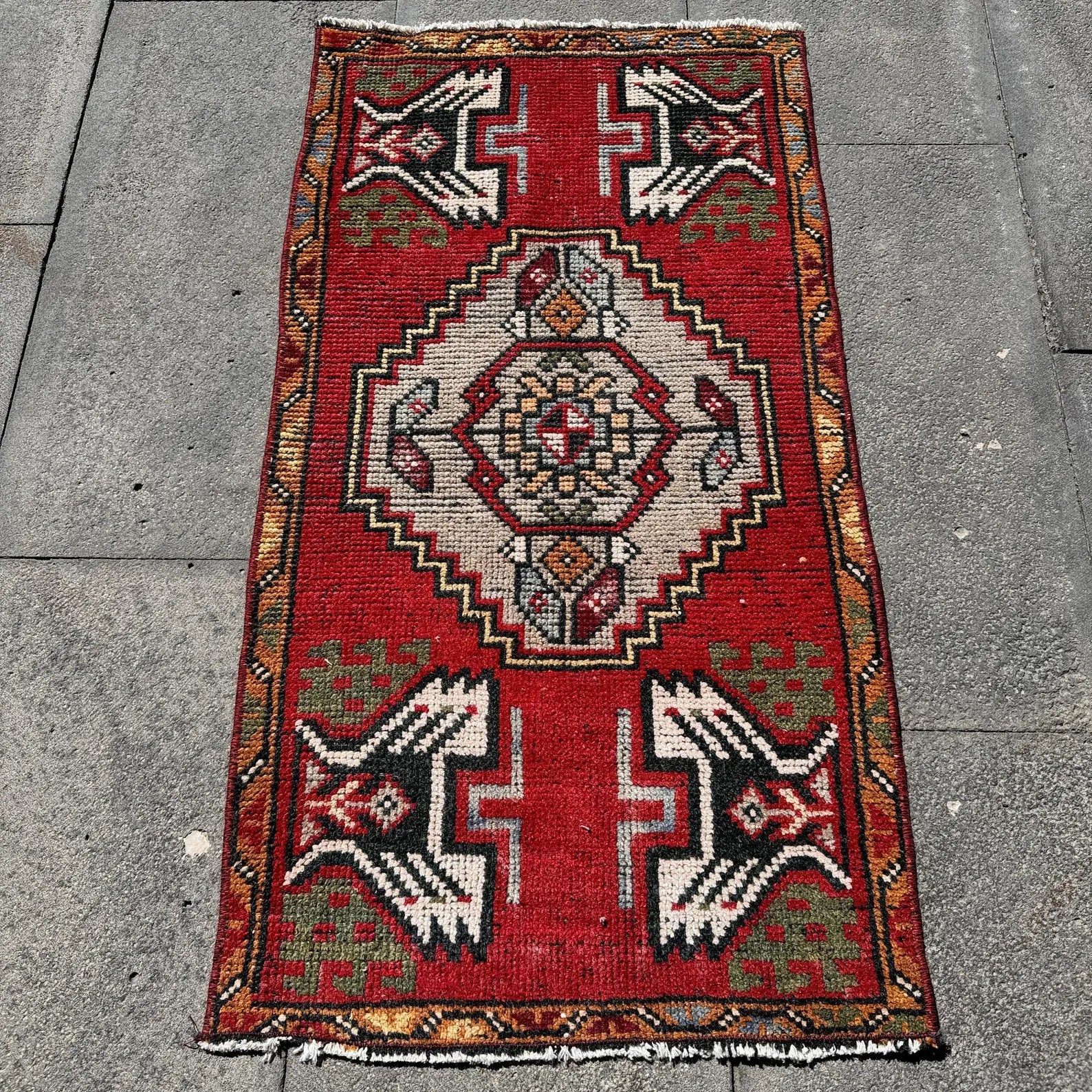 Vintage Turkish Mini Rug 1.6 x 3.1 ft