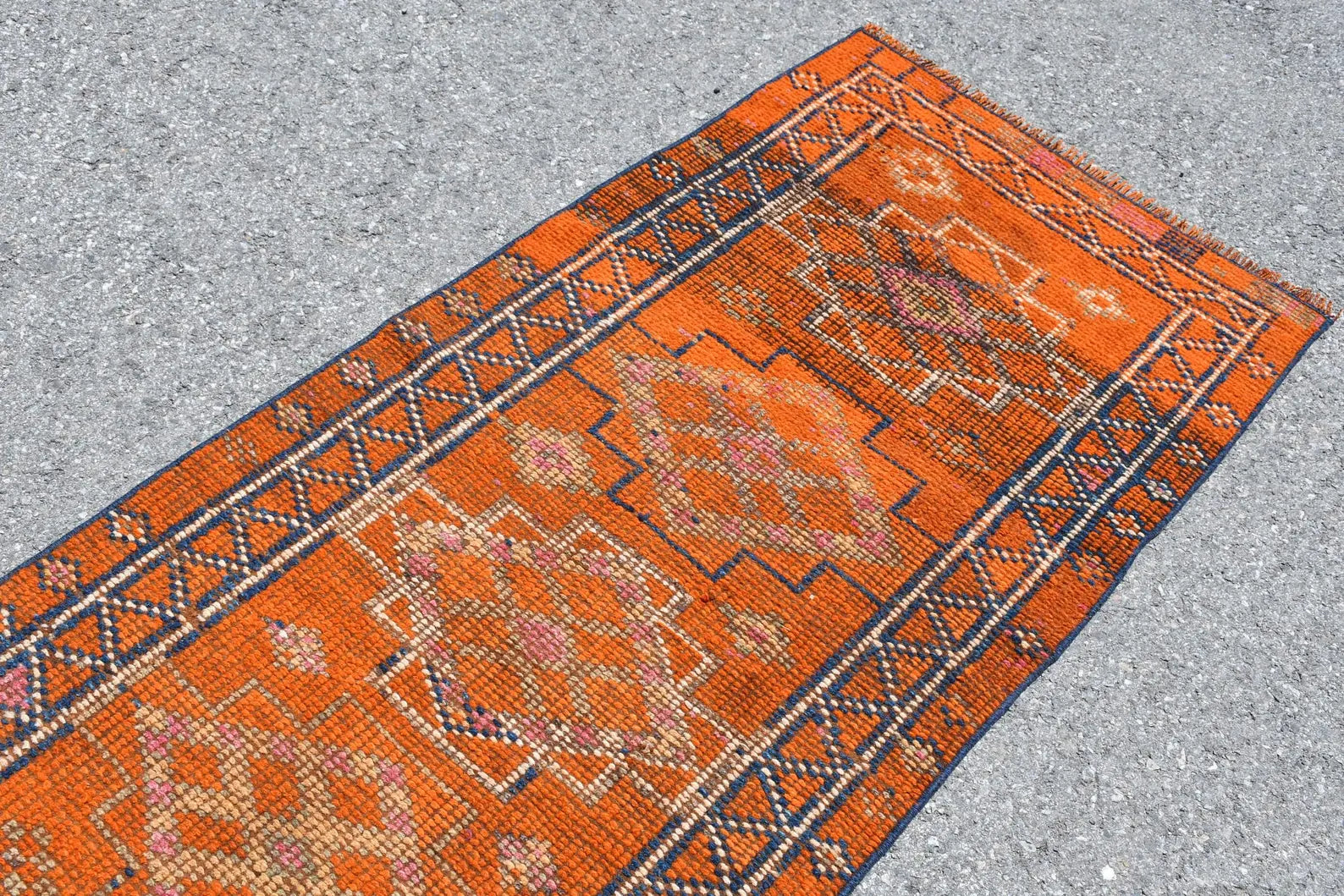 Vintage Turkish Runner Rug 2.4 x 11.2 ft
