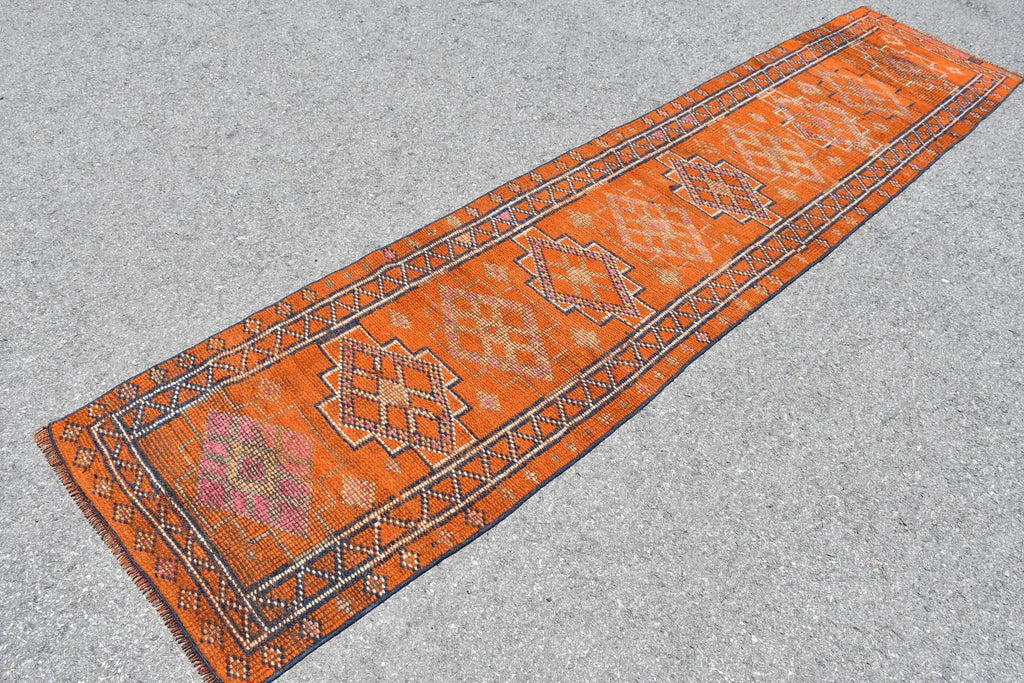 Vintage Turkish Runner Rug 2.4 x 11.2 ft