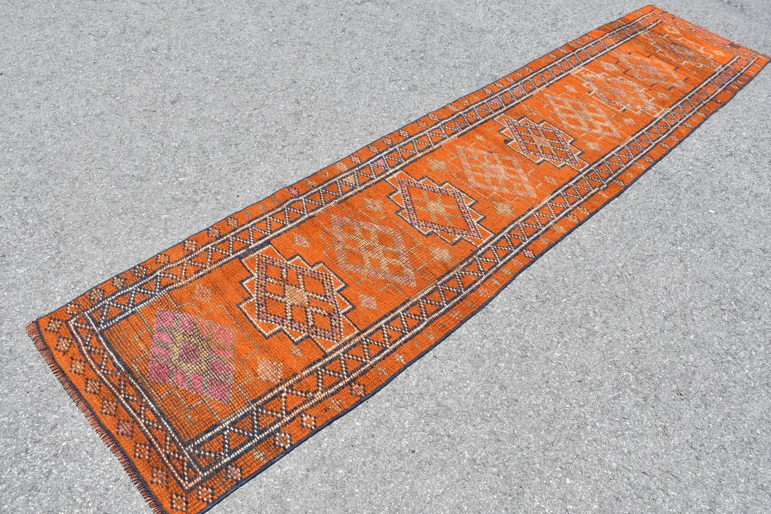 Vintage Turkish Runner Rug 2.4 x 11.2 ft