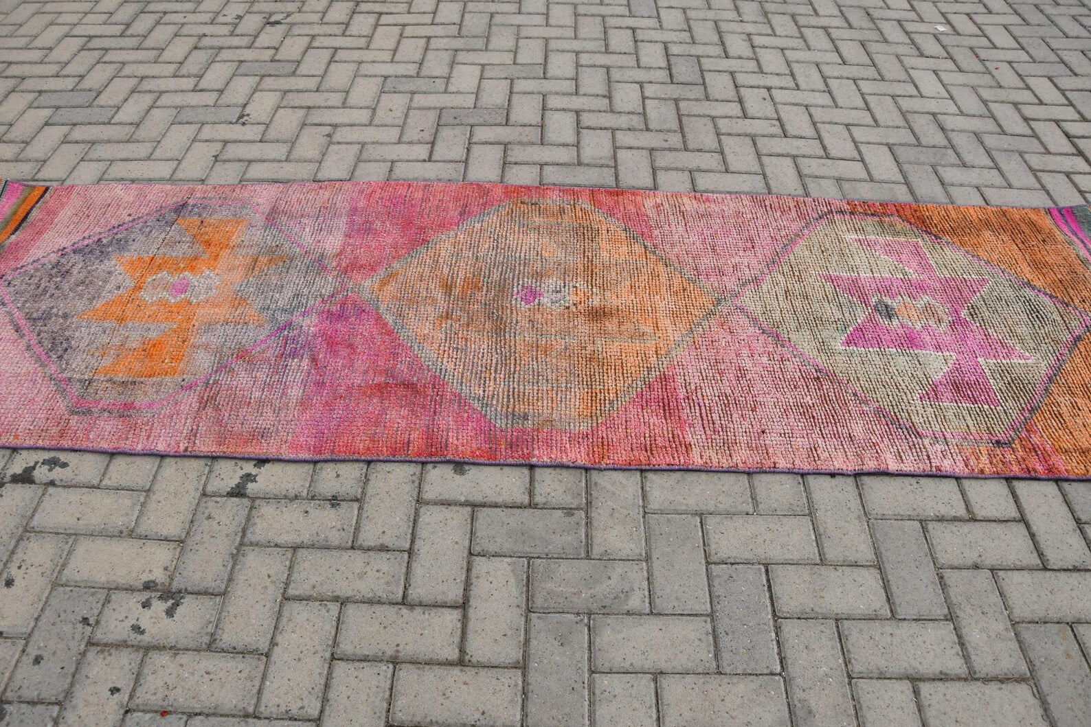 Vintage Turkish Runner Rug 3 x 9.6 ft