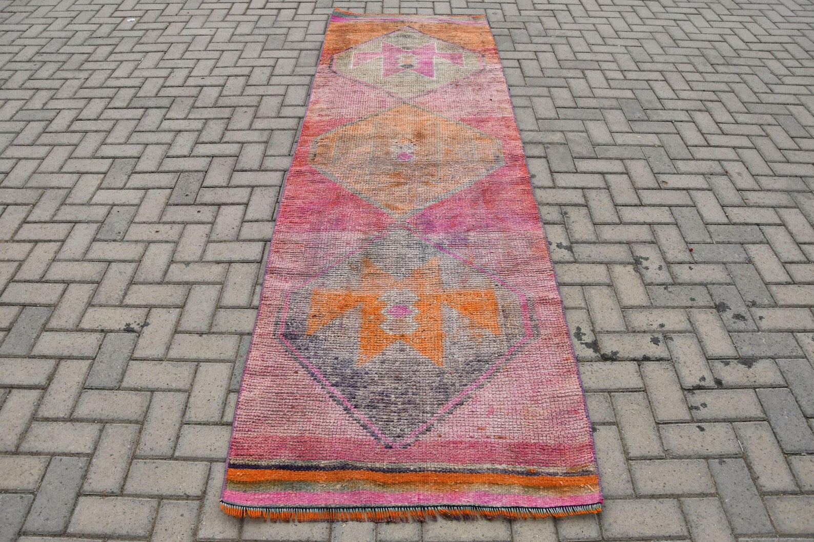 Vintage Turkish Runner Rug 3 x 9.6 ft