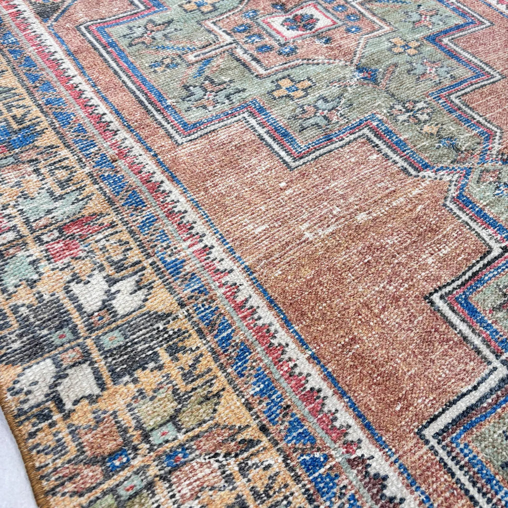 Vintage Turkish Accent Area rug 3.8 x 7.6 ft