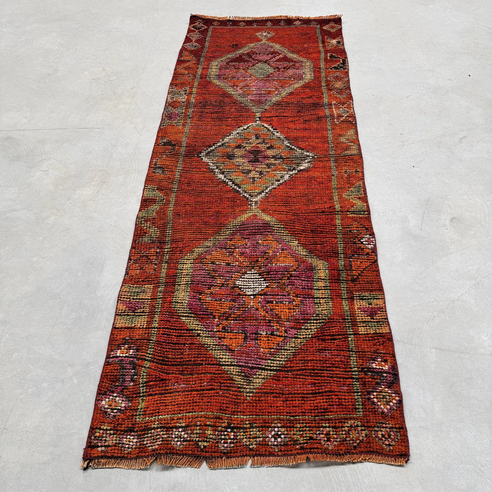 Vintage Turkish Runner Rug 3 x 7.9 ft