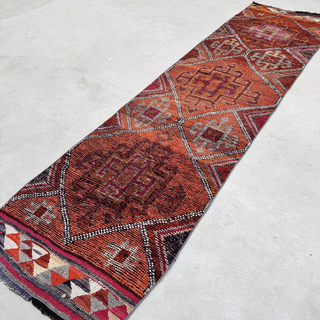 Vintage Turkish Runner Rug 2.6 x 10.3 ft