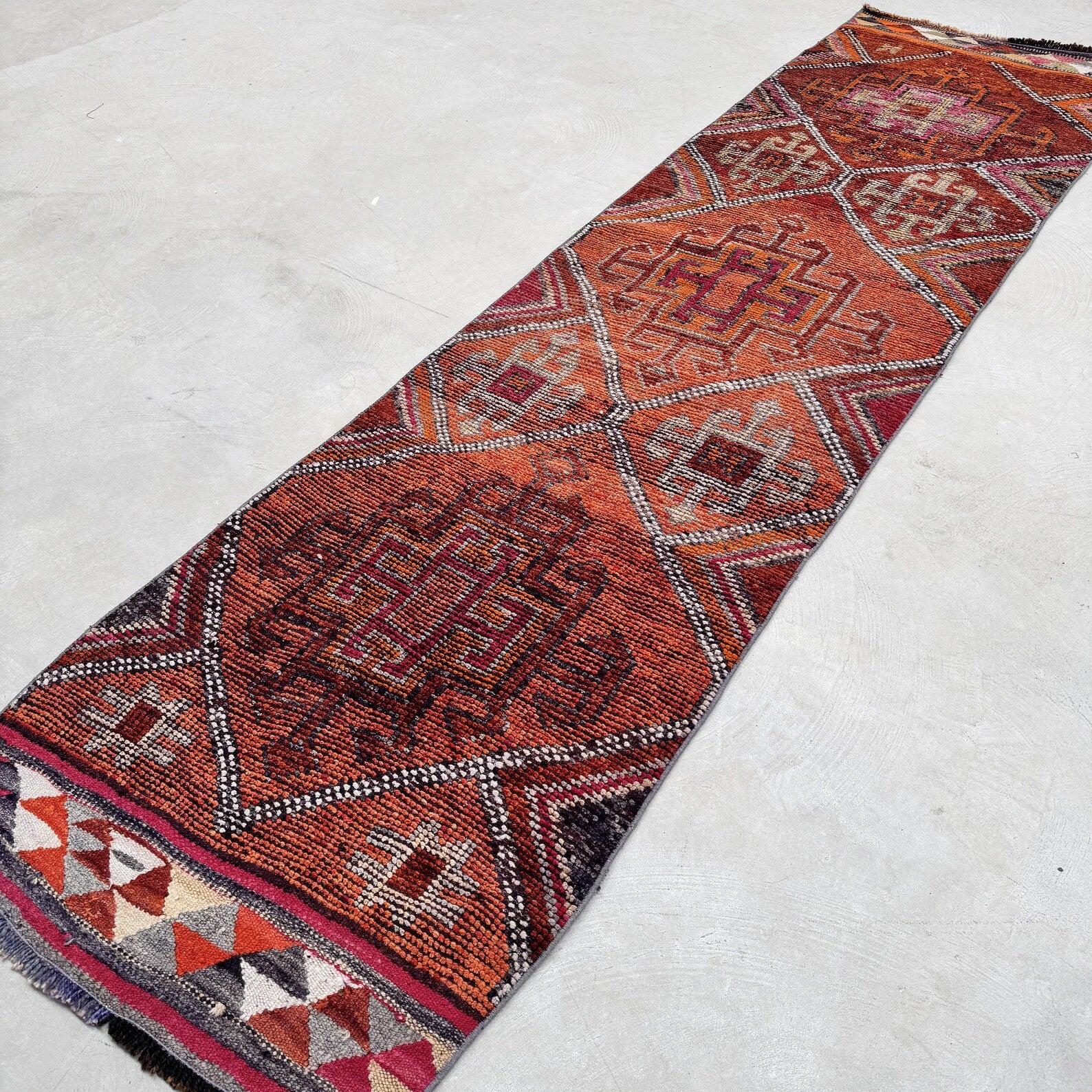 Vintage Turkish Runner Rug 2.6 x 10.3 ft