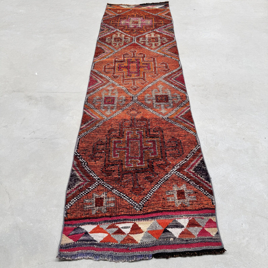 Vintage Turkish Runner Rug 2.6 x 10.3 ft