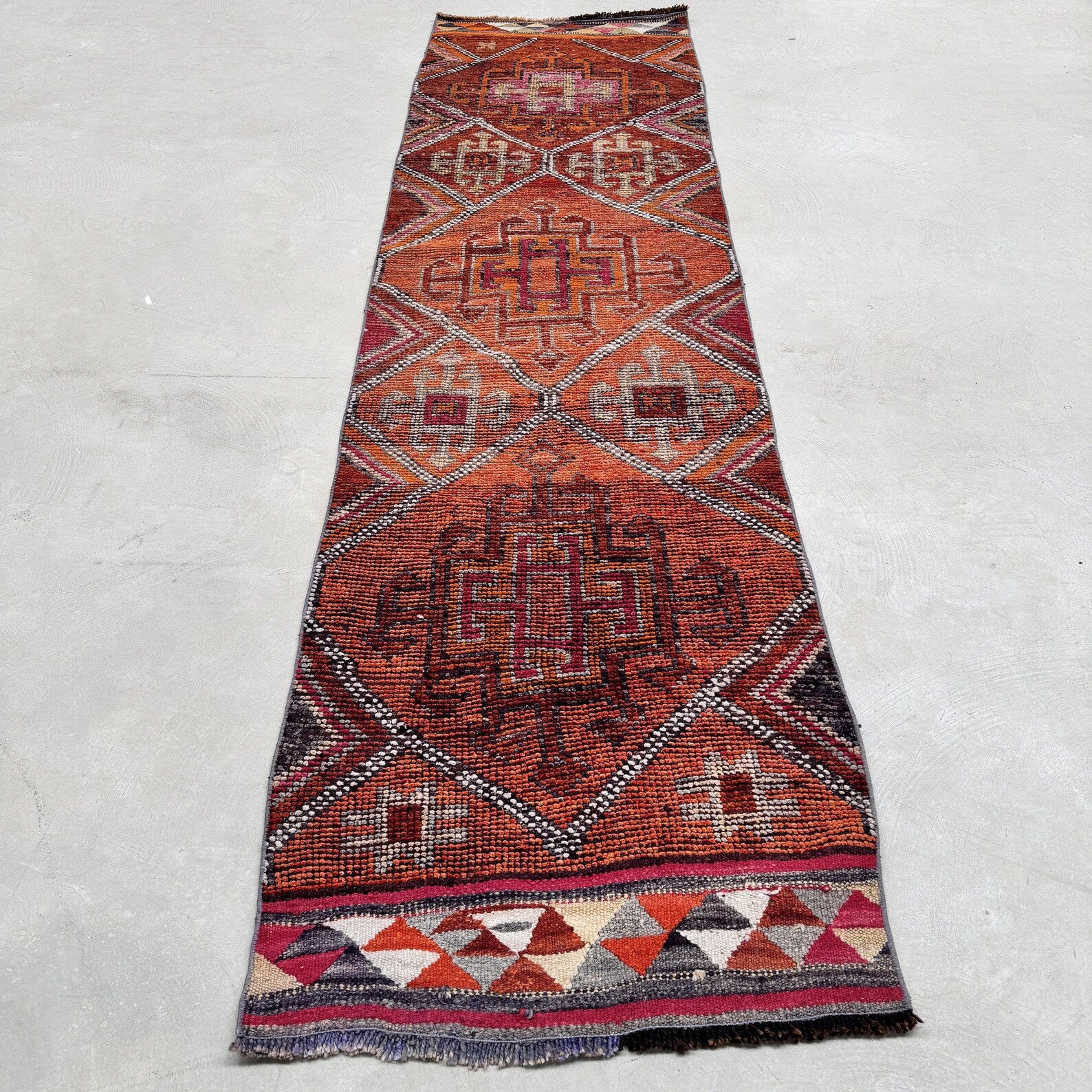 Vintage Turkish Runner Rug 2.6 x 10.3 ft