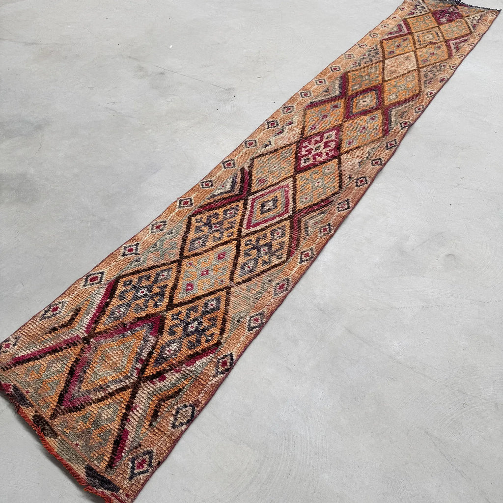 Vintage Turkish Runner Rug 2.2 x 12.9 ft
