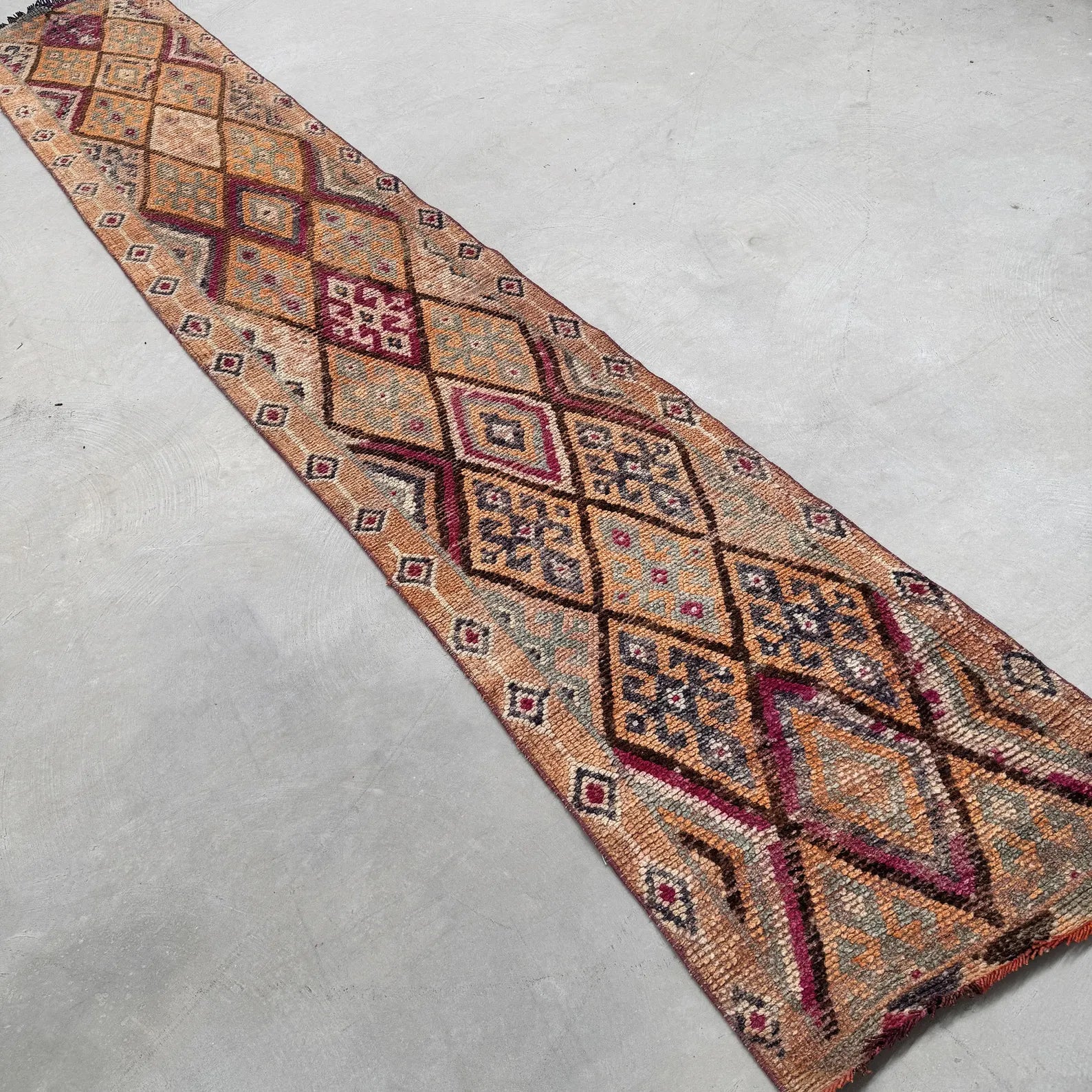 Vintage Turkish Runner Rug 2.2 x 12.9 ft