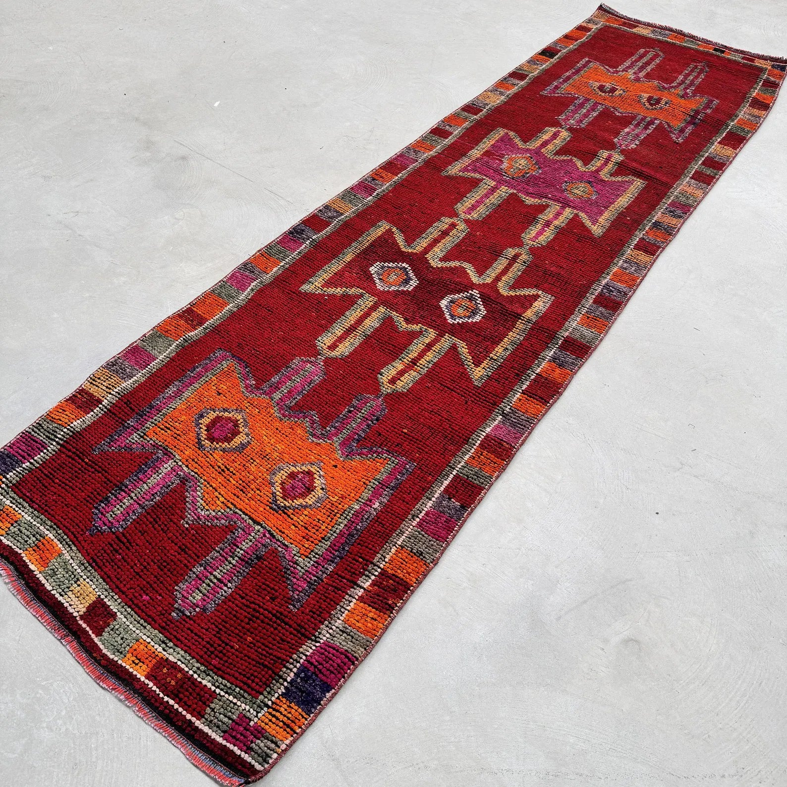 Vintage Turkish Runner Rug 3.1 x 10.8 ft