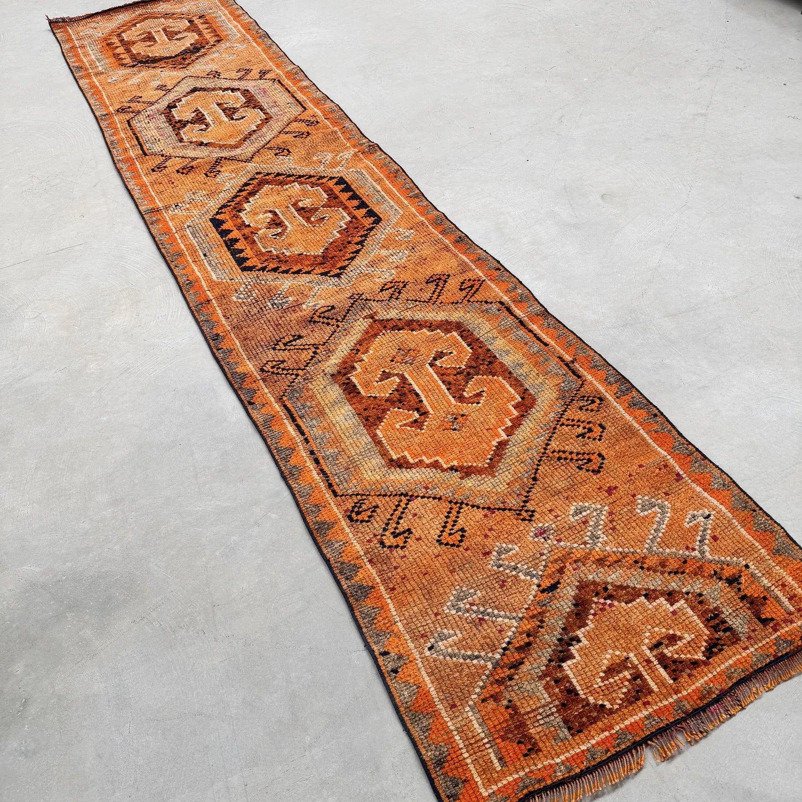Vintage Turkish Runner Rug 2.6 x 12.3 ft