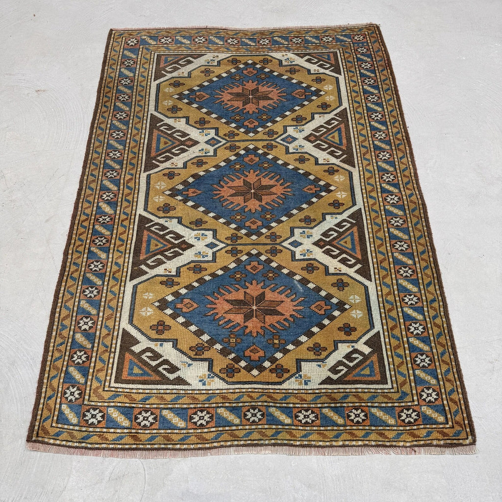 Vintage Turkish Accent Area rug 3.6 x 5.2 ft