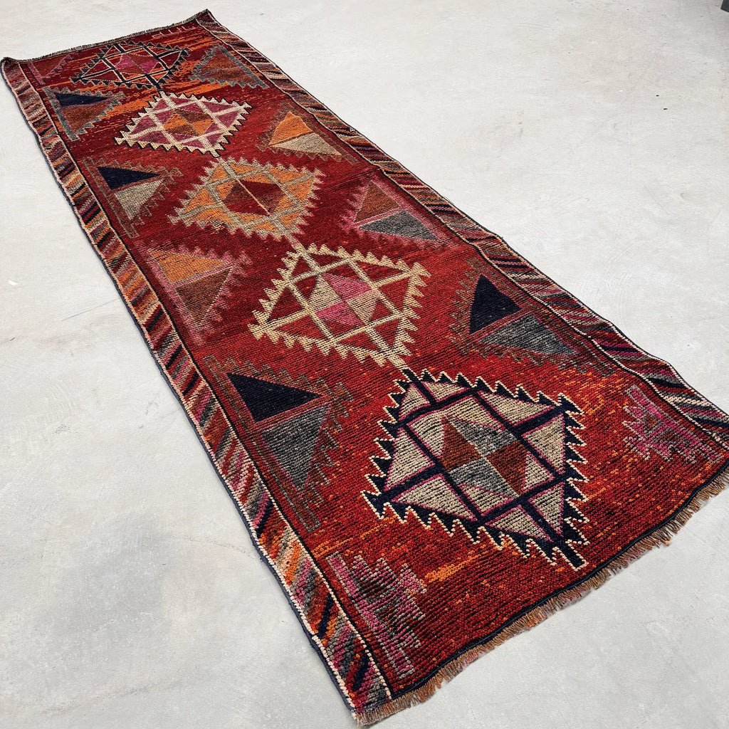 Vintage Turkish Runner Rug 3.7 x 10.9 ft