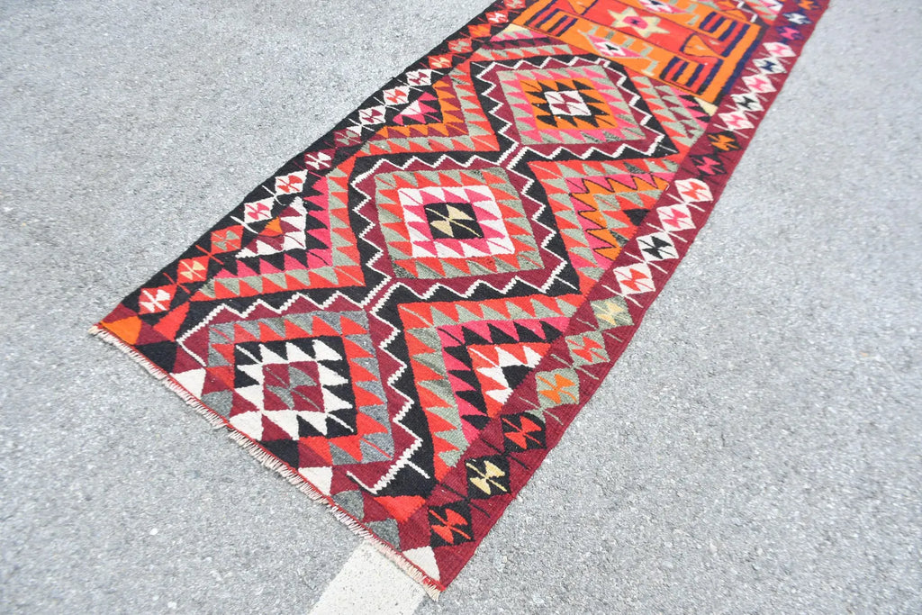 Vintage Turkish Runner Rug 3 x 11.6 ft