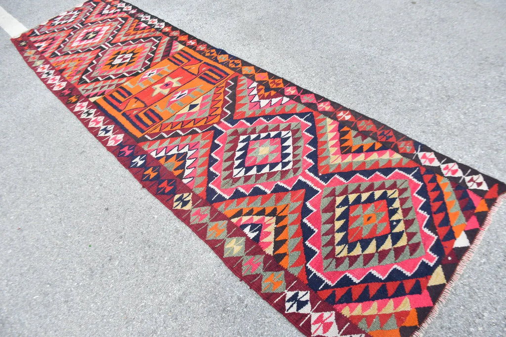 Vintage Turkish Runner Rug 3 x 11.6 ft