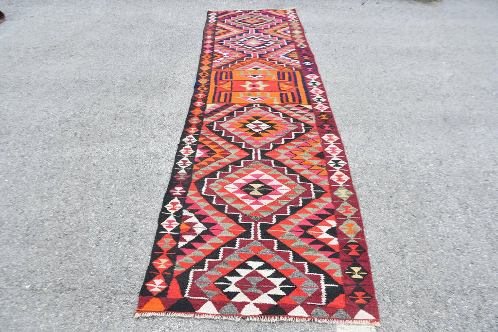Vintage Turkish Runner Rug 3 x 11.6 ft