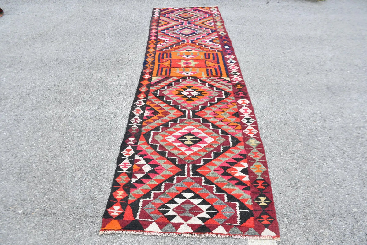 Vintage Turkish Runner Rug 3 x 11.6 ft