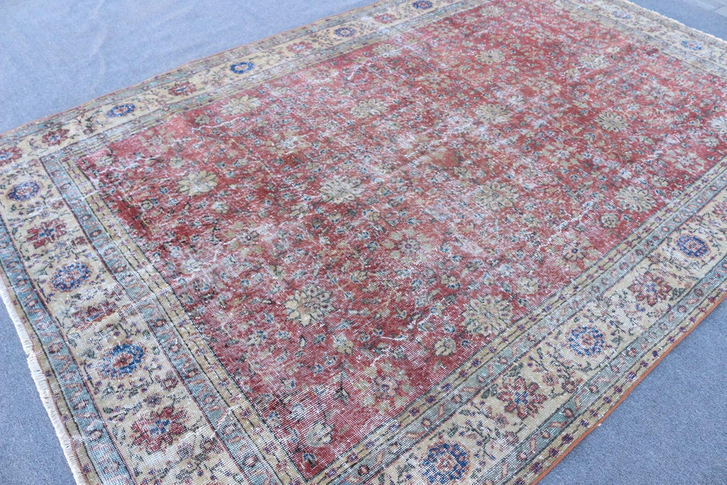 XL Vintage Turkish Accent Area Rug 6.8 x 10.3 ft