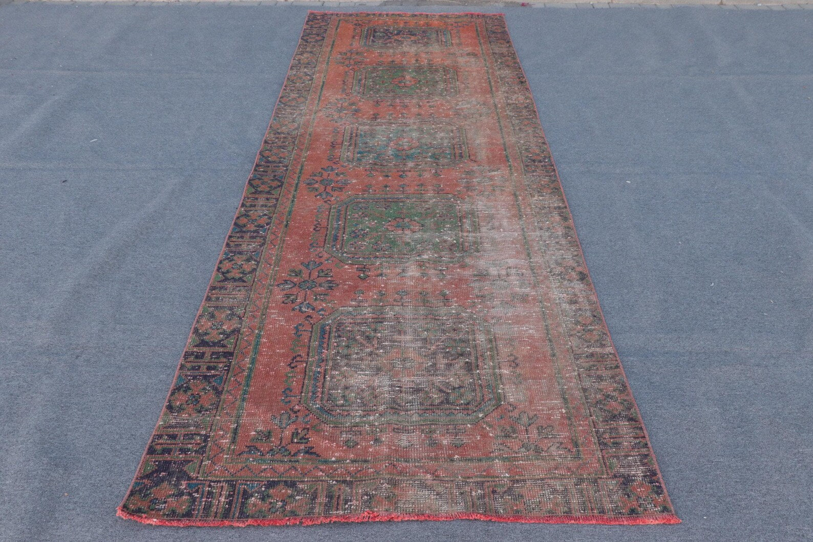 Vintage Turkish Accent Area rug 3.9 x 11 ft