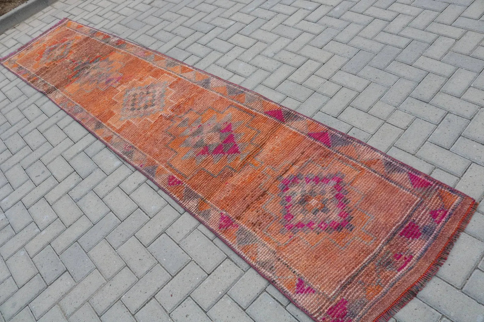 Vintage Turkish Runner Rug 2.3 x 11.6 ft
