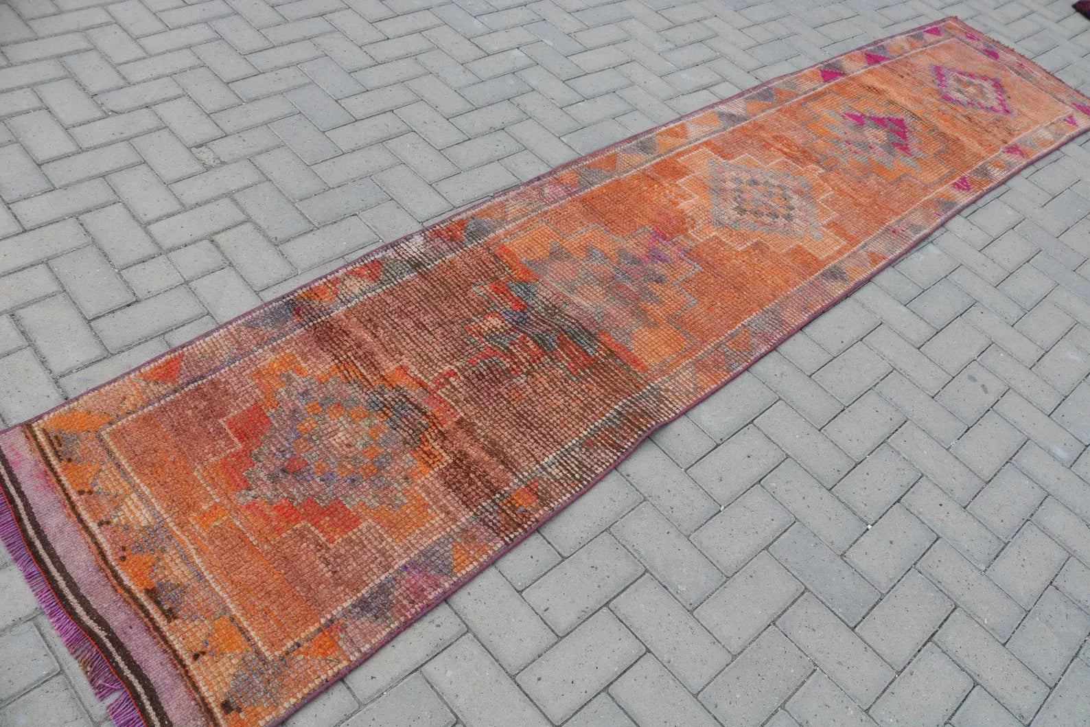 Vintage Turkish Runner Rug 2.3 x 11.6 ft