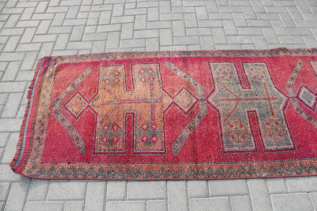 Vintage Turkish Runner Rug 3.2 x 11.8 ft
