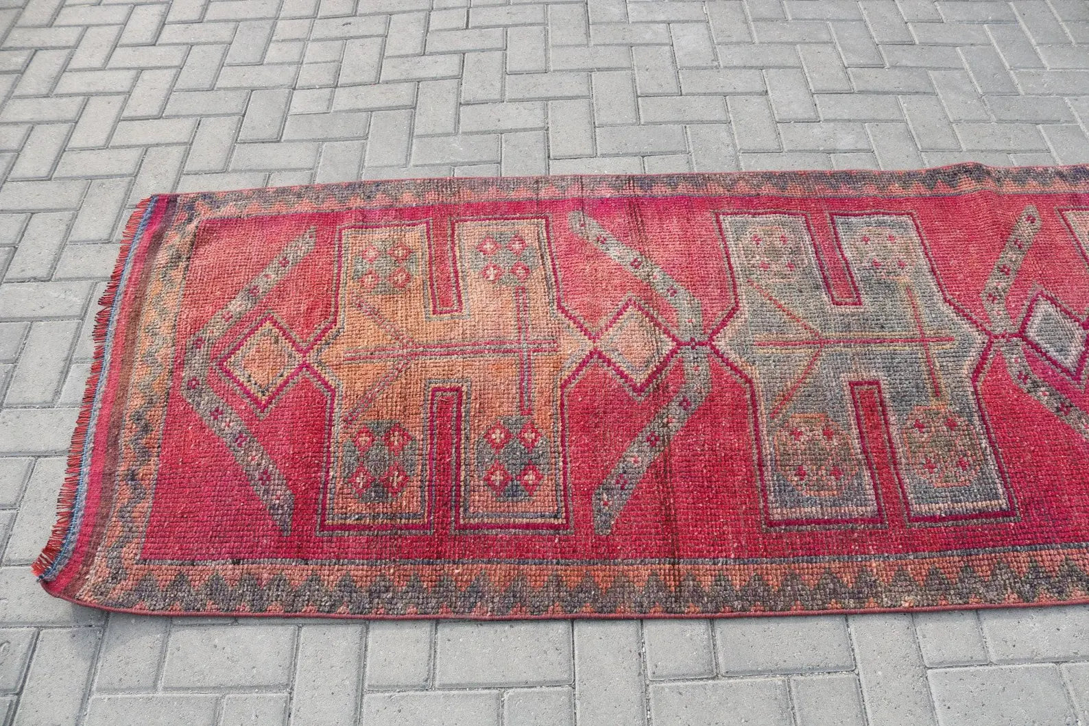 Vintage Turkish Runner Rug 3.2 x 11.8 ft