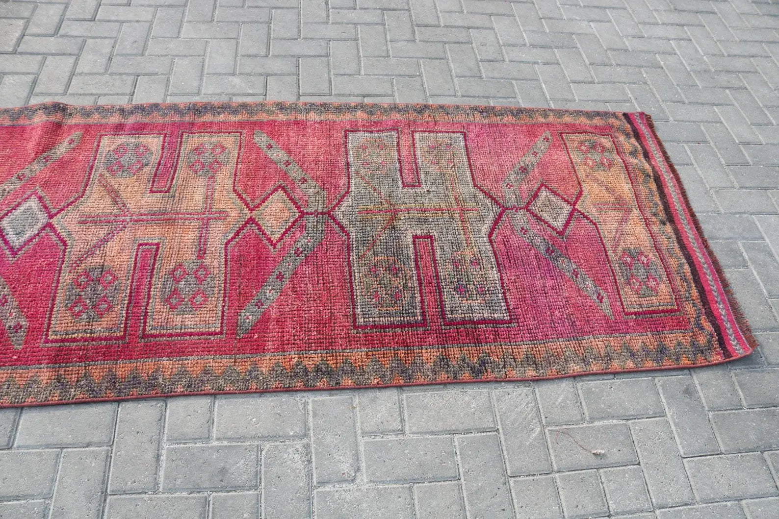 Vintage Turkish Runner Rug 3.2 x 11.8 ft