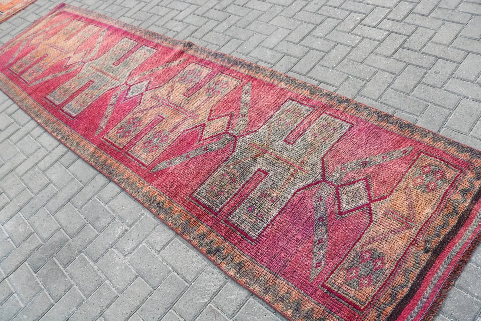 Vintage Turkish Runner Rug 3.2 x 11.8 ft