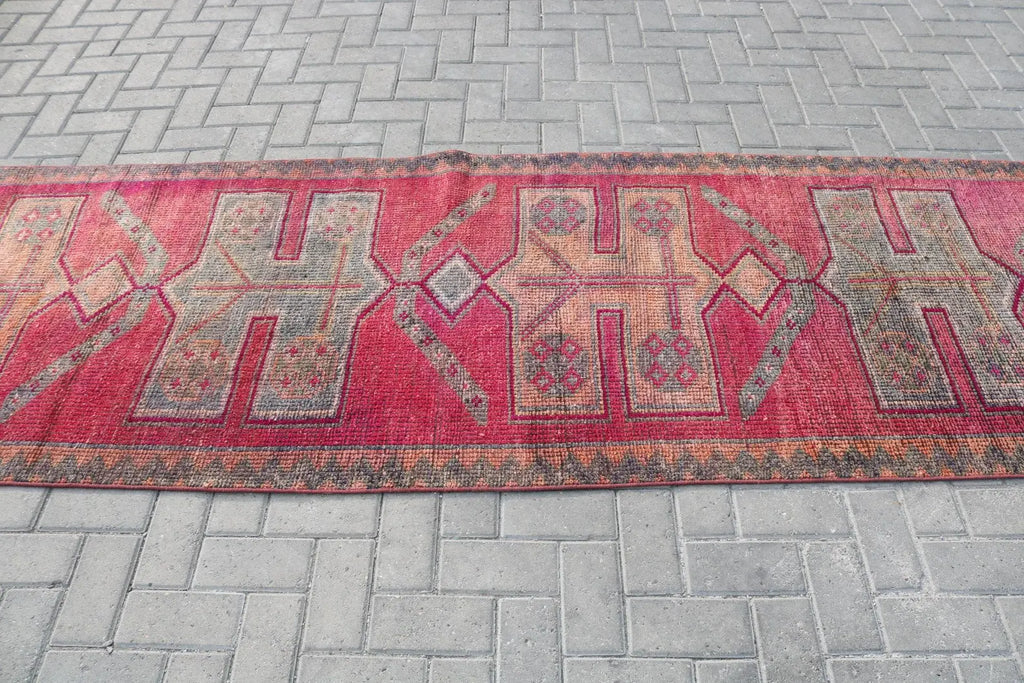 Vintage Turkish Runner Rug 3.2 x 11.8 ft