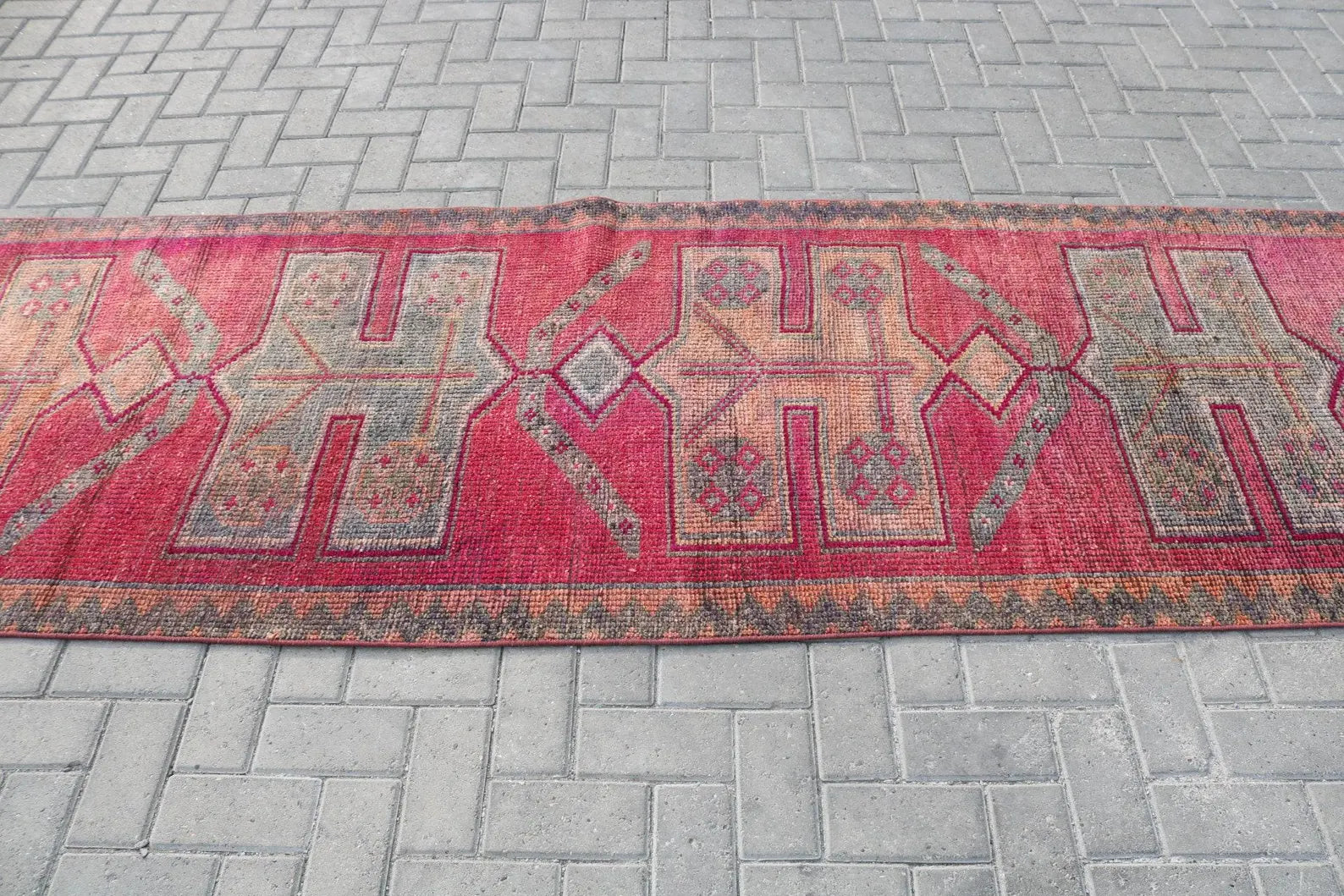 Vintage Turkish Runner Rug 3.2 x 11.8 ft
