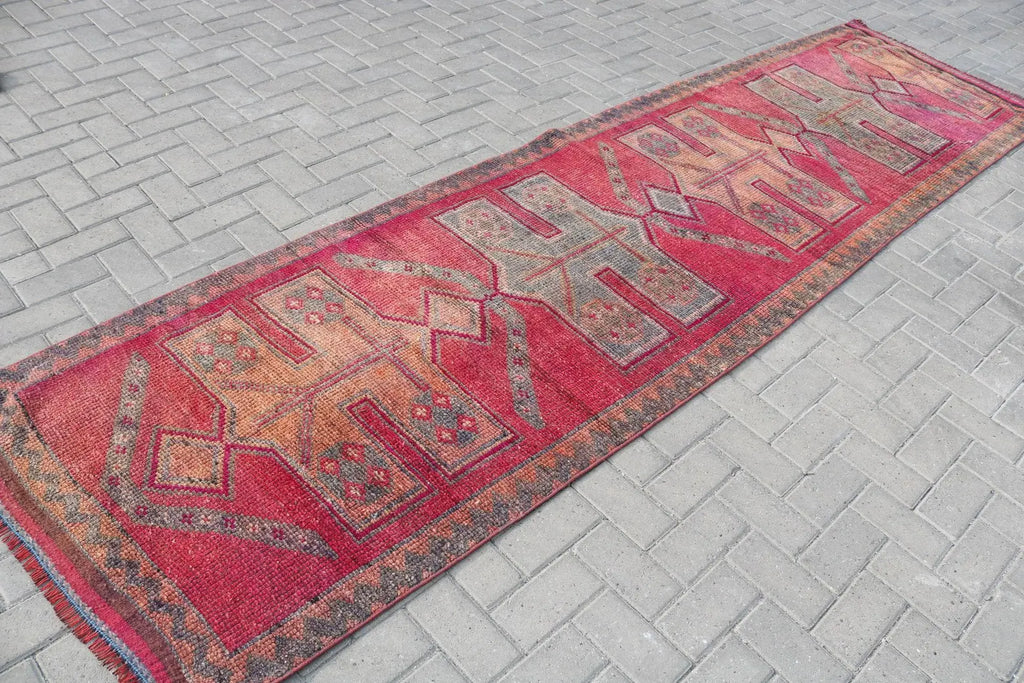 Vintage Turkish Runner Rug 3.2 x 11.8 ft