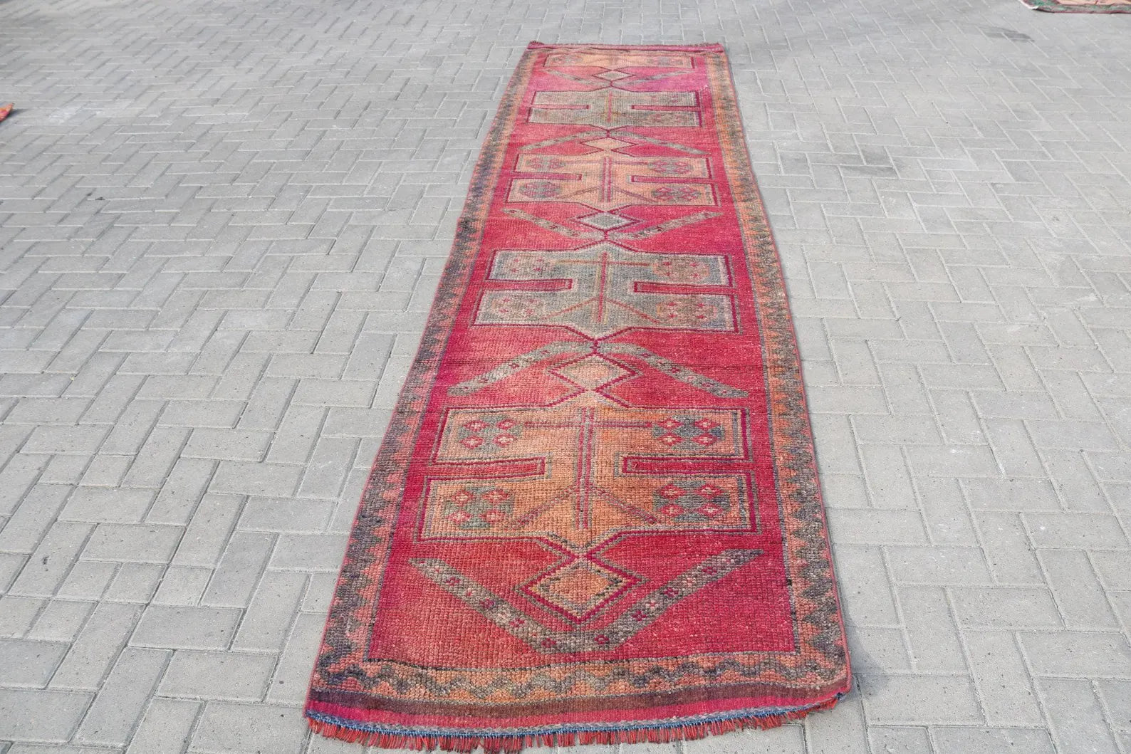 Vintage Turkish Runner Rug 3.2 x 11.8 ft