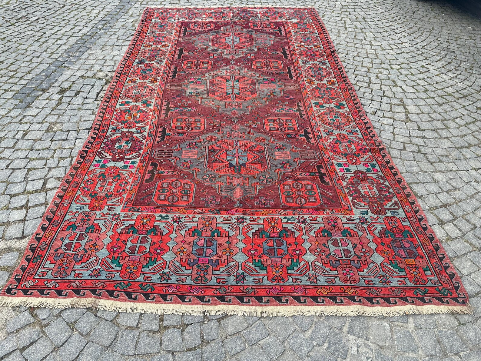 XL Vintage Soumak Accent Area Rug 7 x 13.2 ft