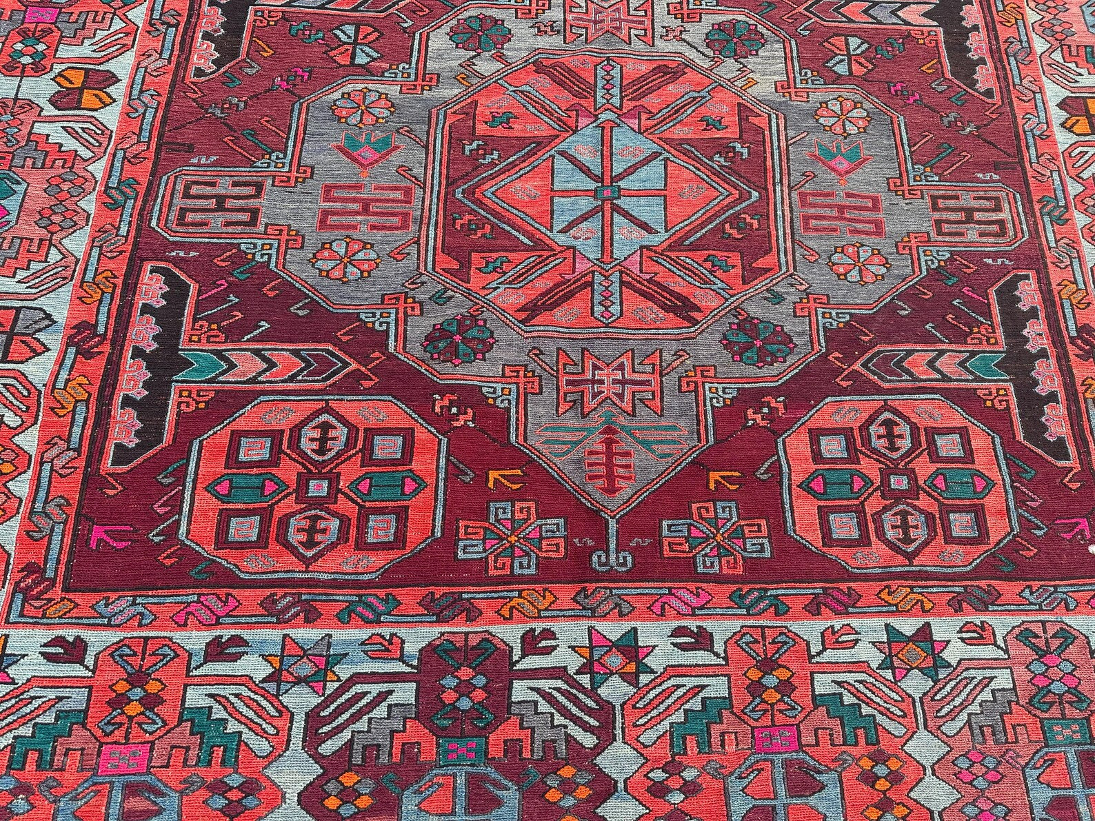 XL Vintage Soumak Accent Area Rug 7 x 13.2 ft