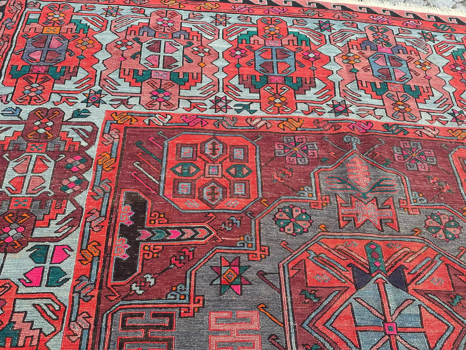 XL Vintage Soumak Accent Area Rug 7 x 13.2 ft