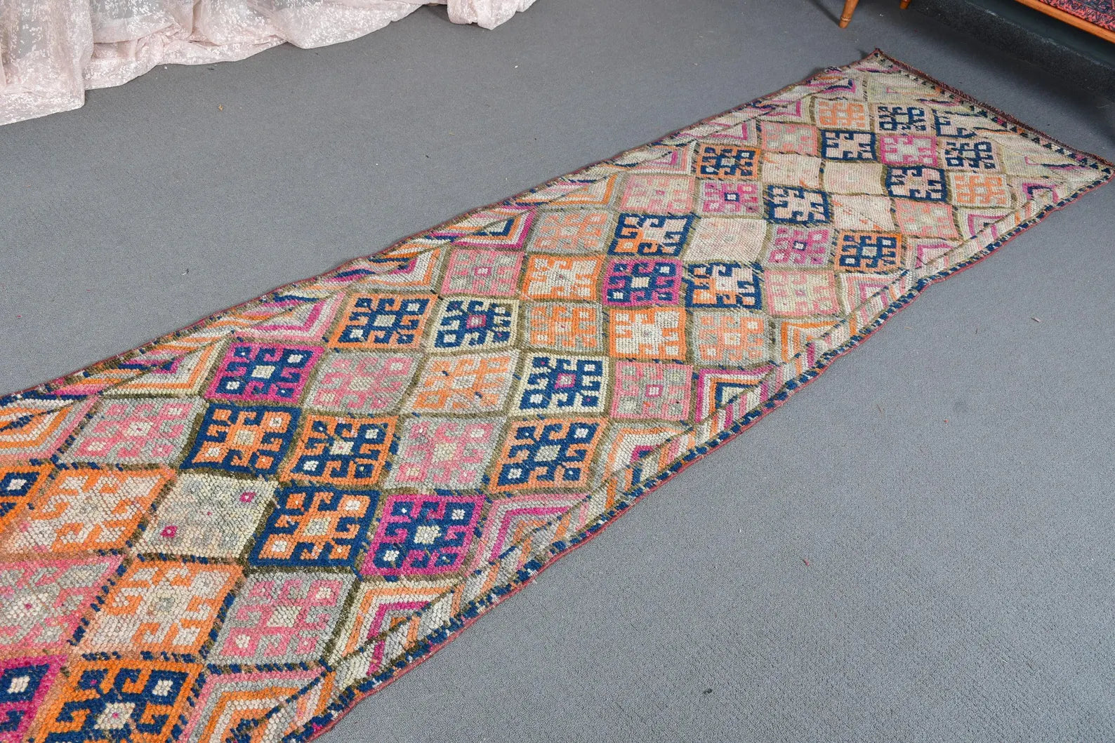Vintage Turkish Runner Rug 2.6 x 10.1 ft