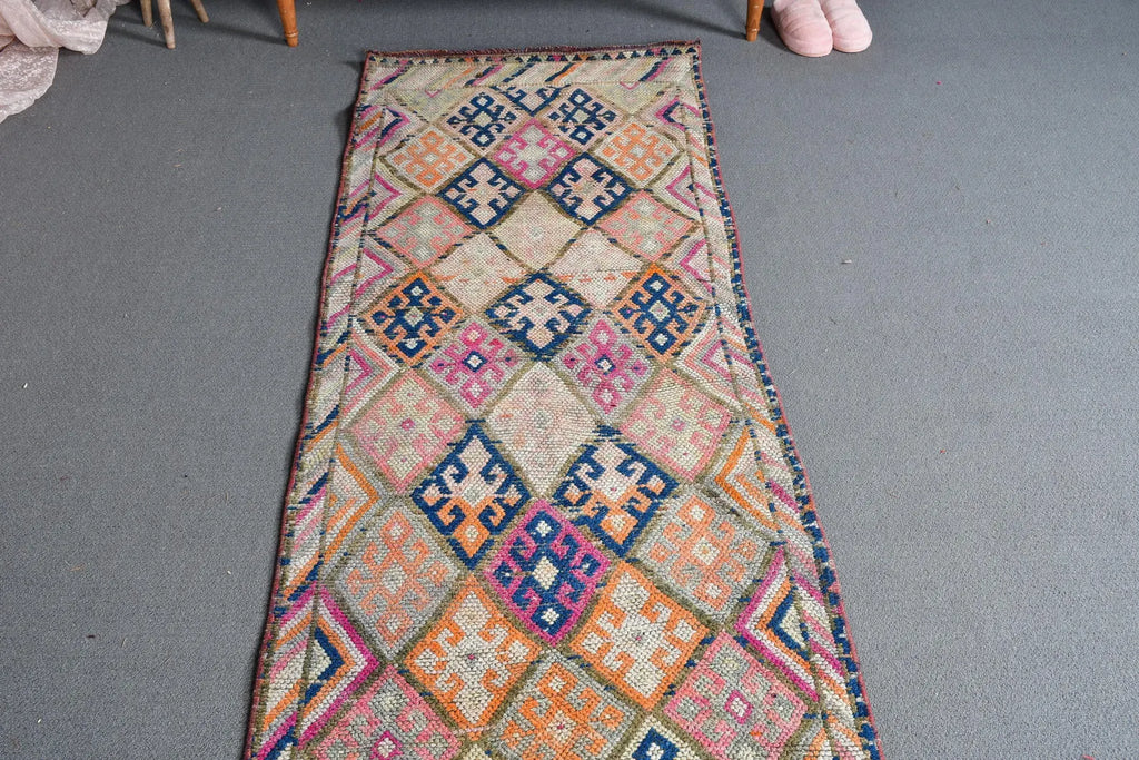 Vintage Turkish Runner Rug 2.6 x 10.1 ft