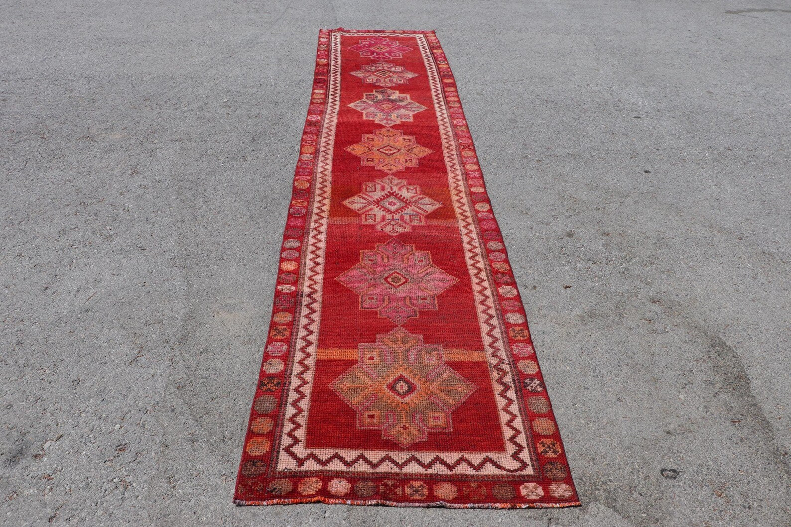 Vintage Turkish Runner Rug 2.7 x 13.4 ft