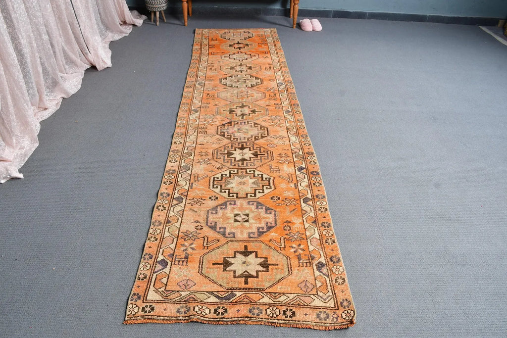 Vintage Turkish Runner Rug 2.7 x 10.5 ft